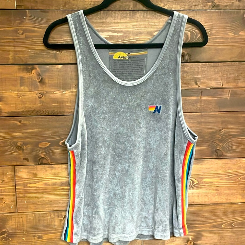 Aviator Nation Heather Gray Tank with Rainbow Accents